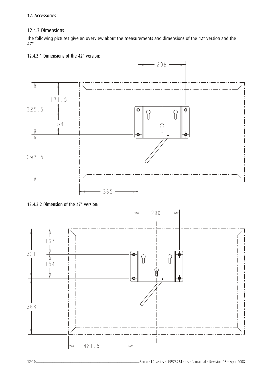 Tiltable wall mount, Scope of delivery, 3 dimensions -4 | 4 height adjustment -5 | Barco R5976934 User Manual | Page 124 / 144