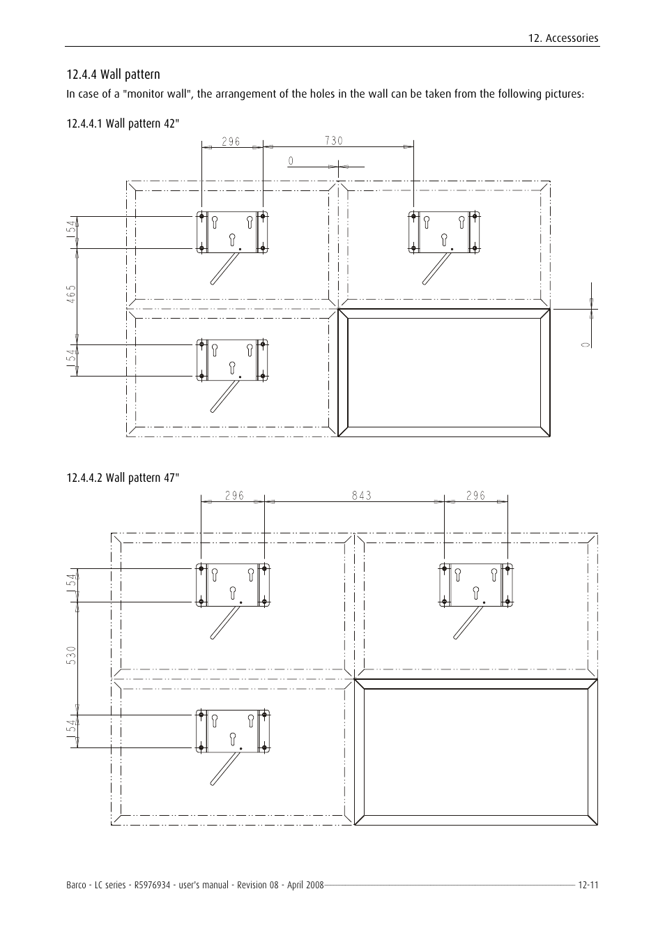 Installation, 3 screen bracket (adapter plate) -6, 4 wall pattern | Barco R5976934 User Manual | Page 125 / 144