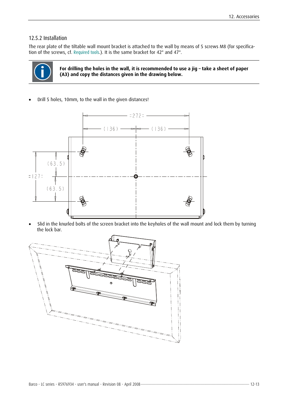 Tilting, 2 installation | Barco R5976934 User Manual | Page 127 / 144