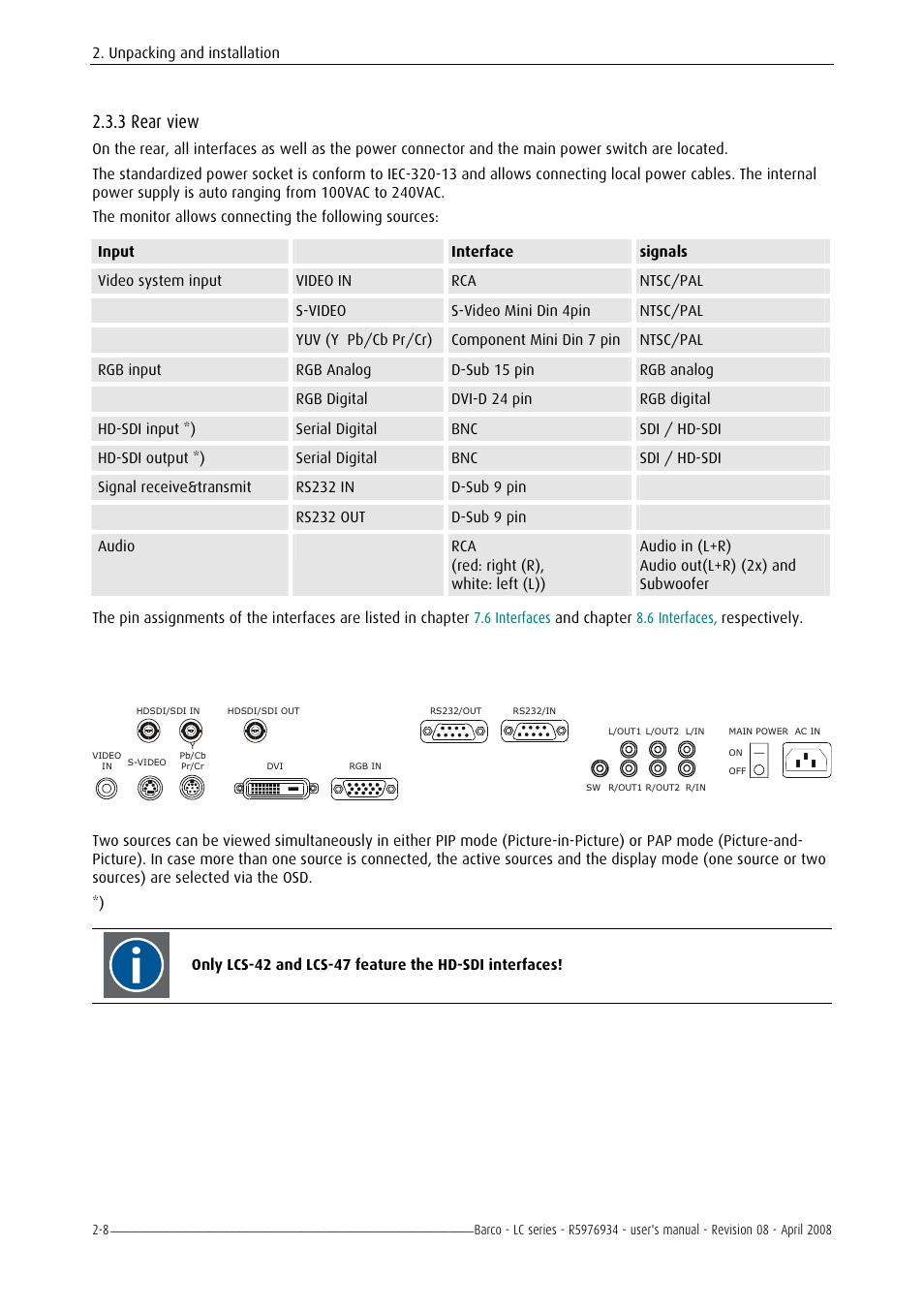 Rear view, 3 rear view -8, 3 rear view | Barco R5976934 User Manual | Page 30 / 144