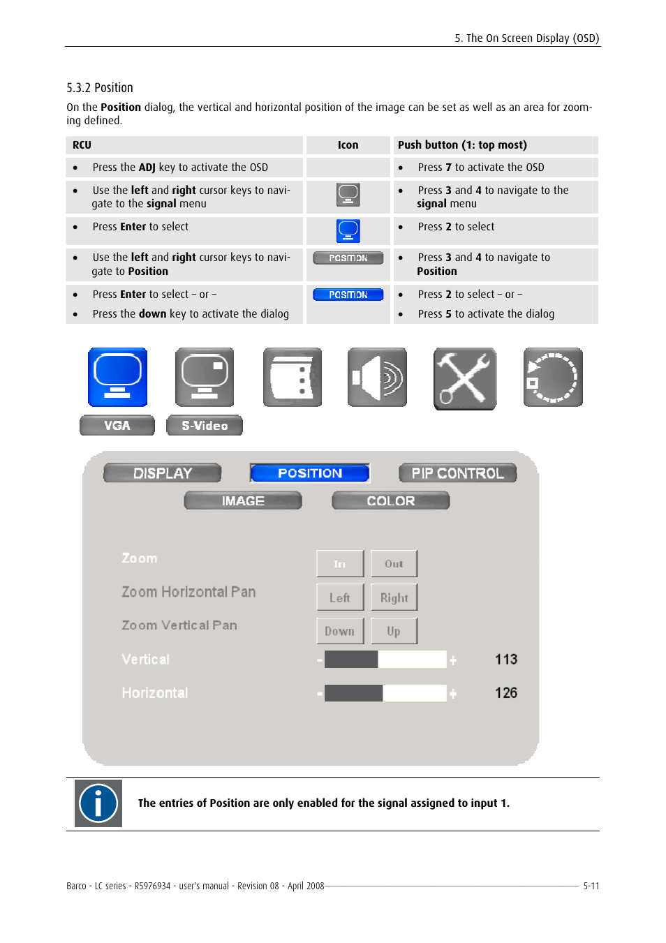Position, 2 position -11, 2 position | Barco R5976934 User Manual | Page 53 / 144