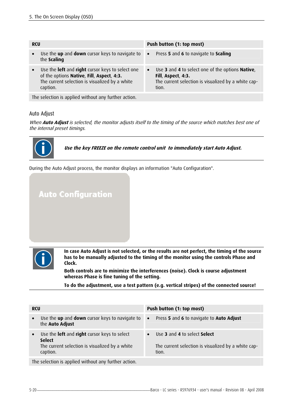 Auto adjust | Barco R5976934 User Manual | Page 62 / 144