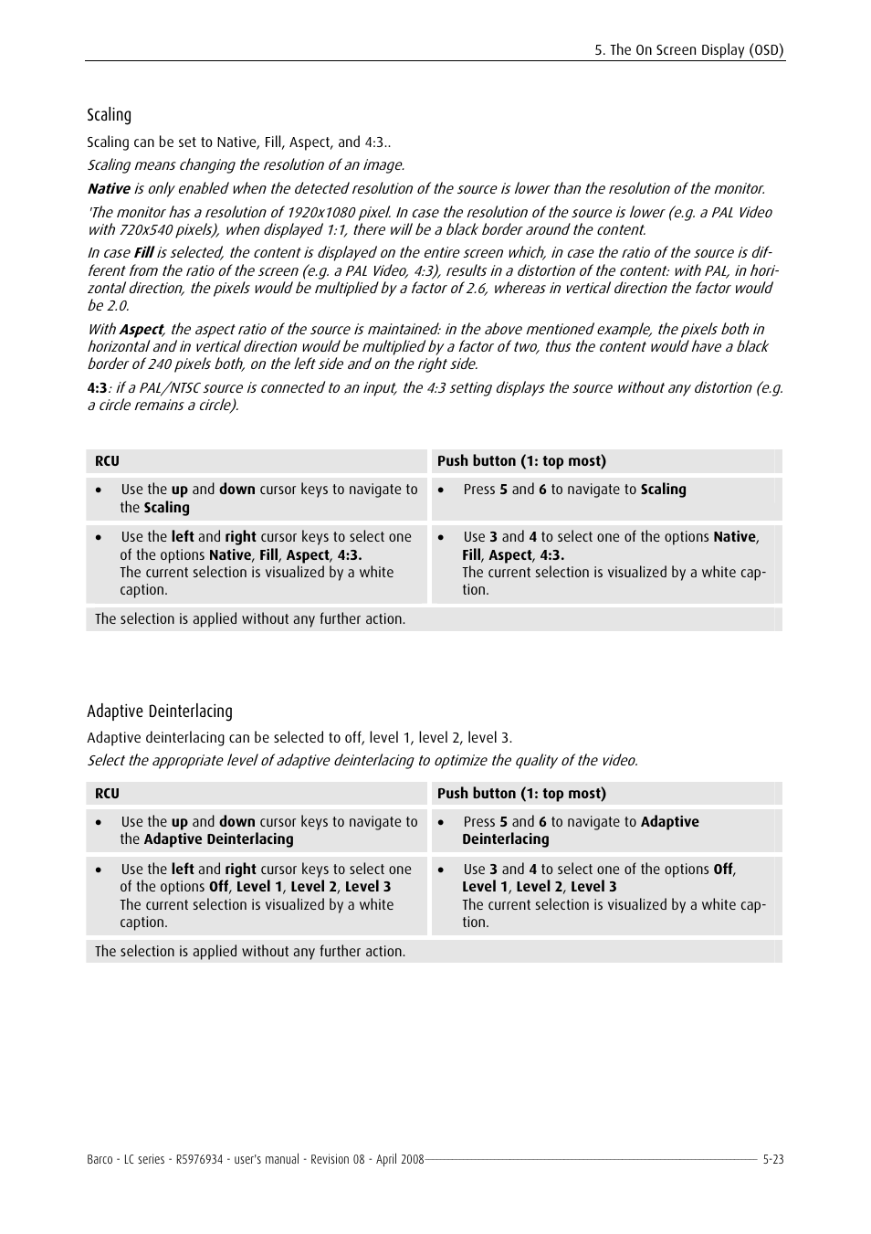 Scaling, Adaptive deinterlacing | Barco R5976934 User Manual | Page 65 / 144