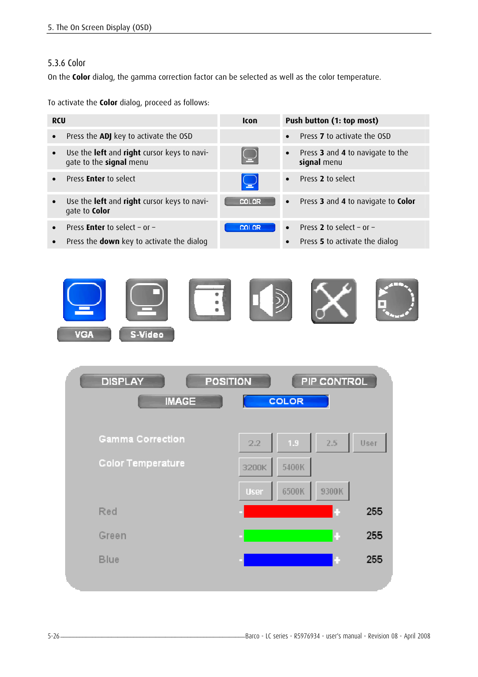 Color, 6 color -26, 6 color | Barco R5976934 User Manual | Page 68 / 144
