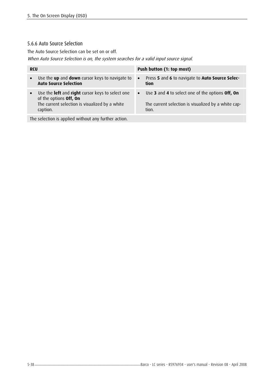 Auto source selection, 6 auto source selection | Barco R5976934 User Manual | Page 80 / 144