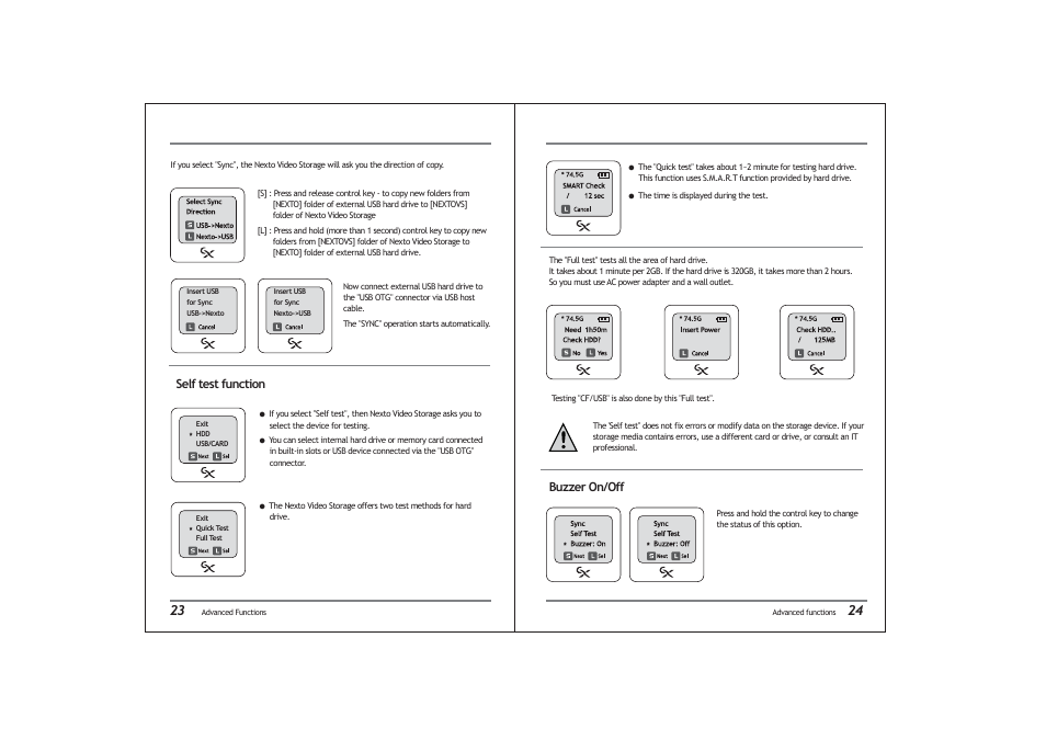 Self test function, Buzzer on/off | NextoDI ND2725 User Manual | Page 14 / 18