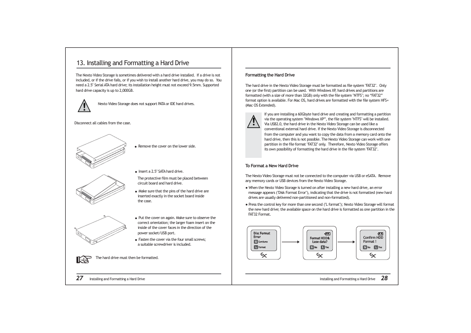 Installing and formatting a hard drive | NextoDI ND2725 User Manual | Page 16 / 18