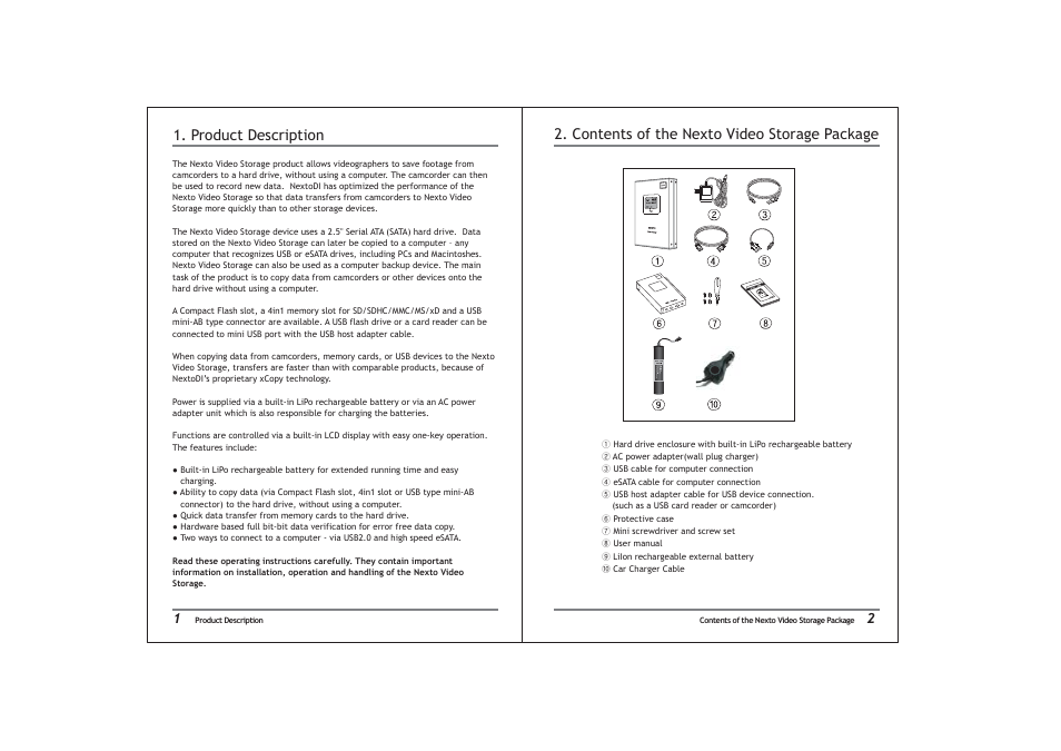 Product description, Contents of the nexto video storage package | NextoDI ND2725 User Manual | Page 3 / 18