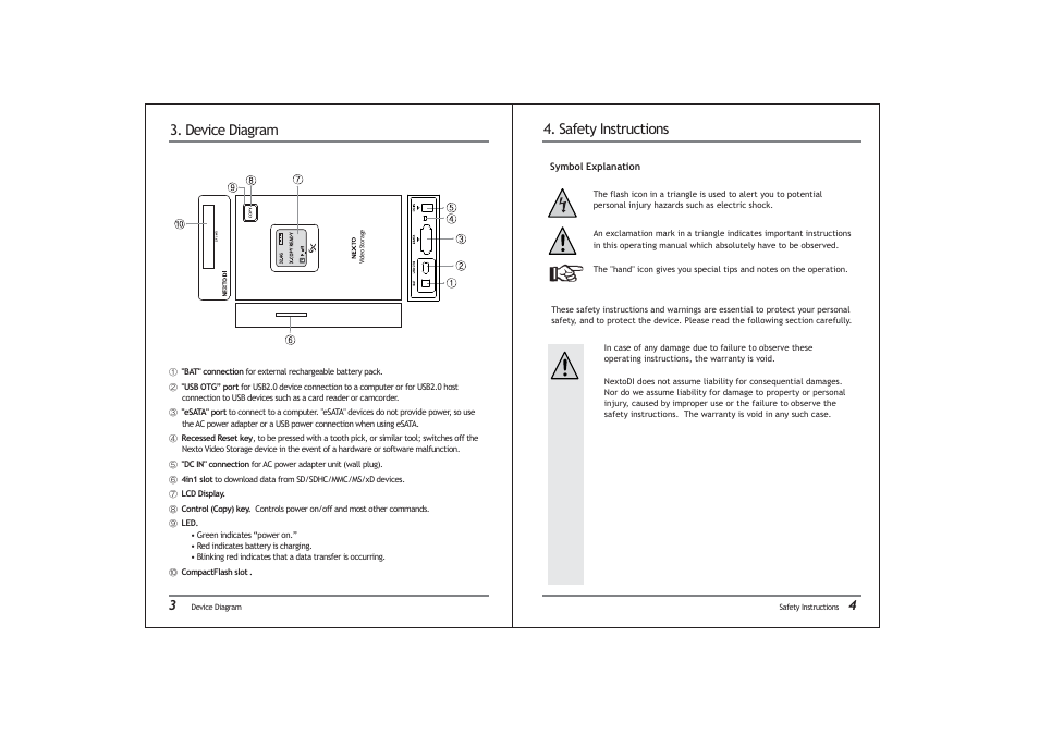Safety instructions, Device diagram | NextoDI ND2725 User Manual | Page 4 / 18