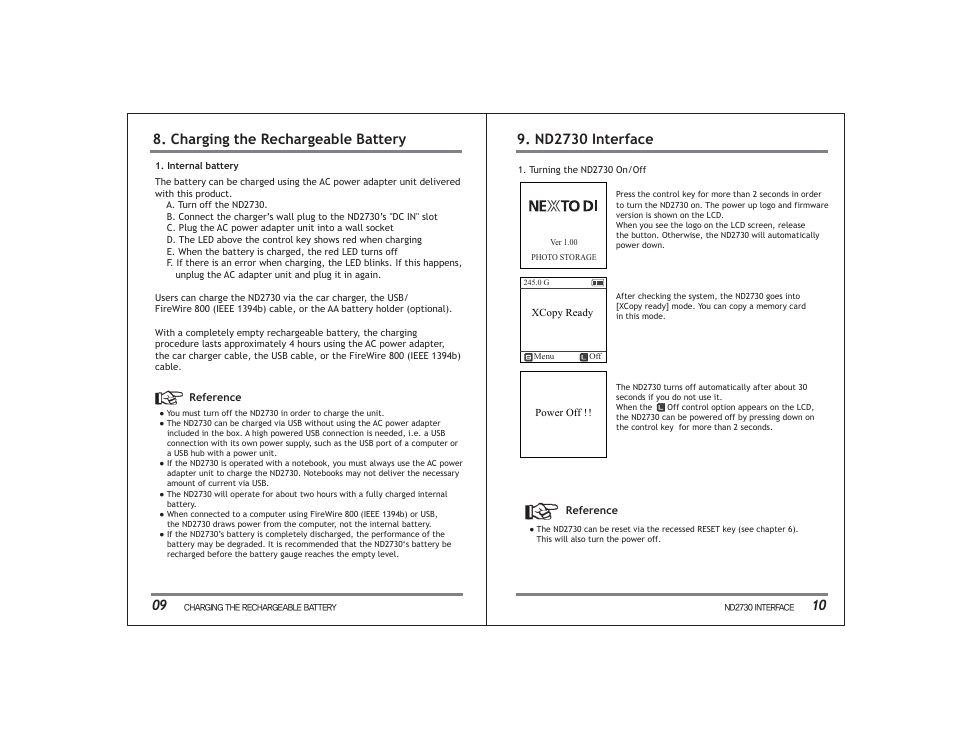 Charging the rechargeable battery, Nd2730 interface | NextoDI ND2730 User Manual | Page 8 / 21