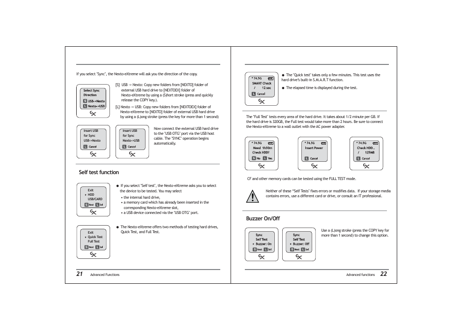 Self test function, Buzzer on/off | NextoDI ND2700 User Manual | Page 13 / 17