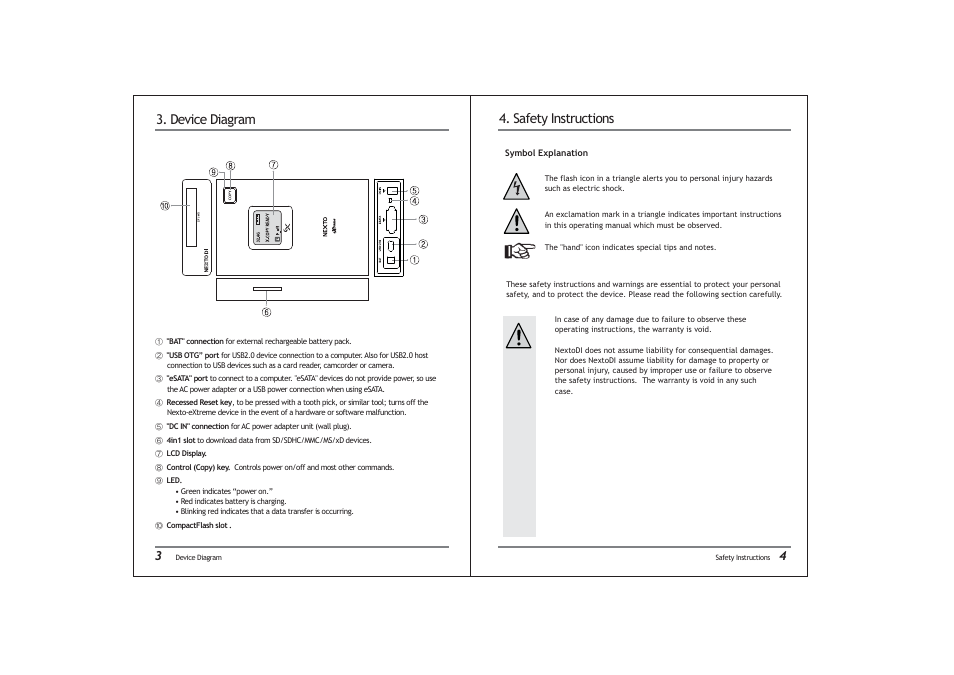 Safety instructions, Device diagram | NextoDI ND2700 User Manual | Page 4 / 17