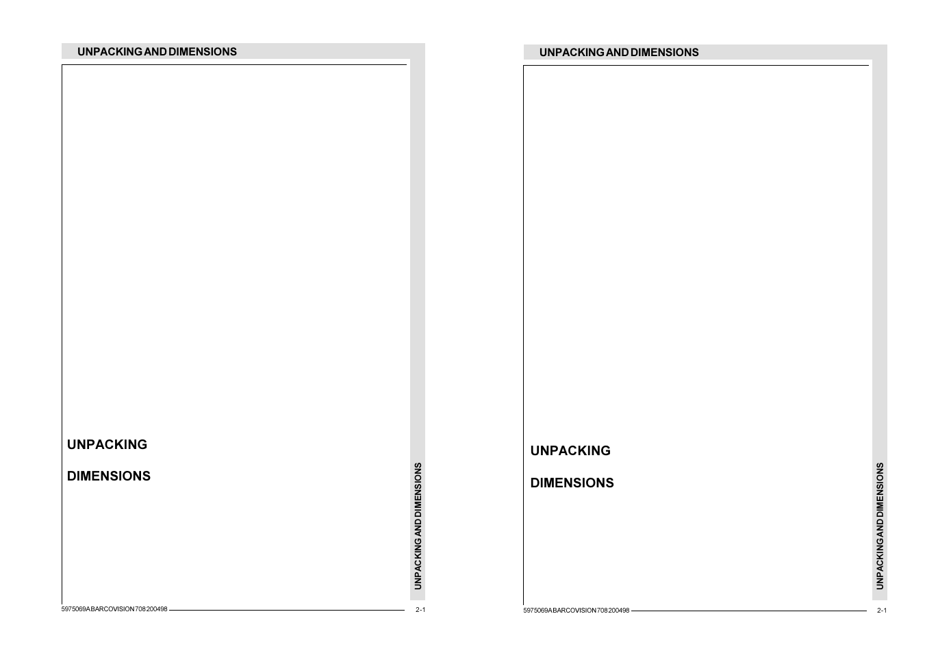 Unpacking and dimensions, Unpacking dimensions unpacking dimensions | Barco R9002327 User Manual | Page 11 / 55