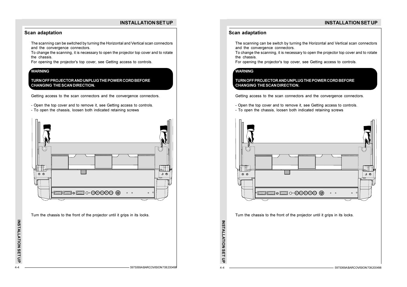 Installation set up, Scan adaptation | Barco R9002327 User Manual | Page 23 / 55