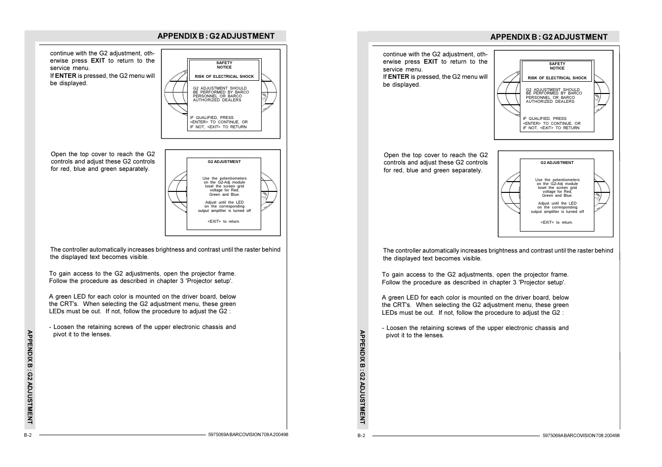 Appendix b : g2 adjustment | Barco R9002327 User Manual | Page 54 / 55