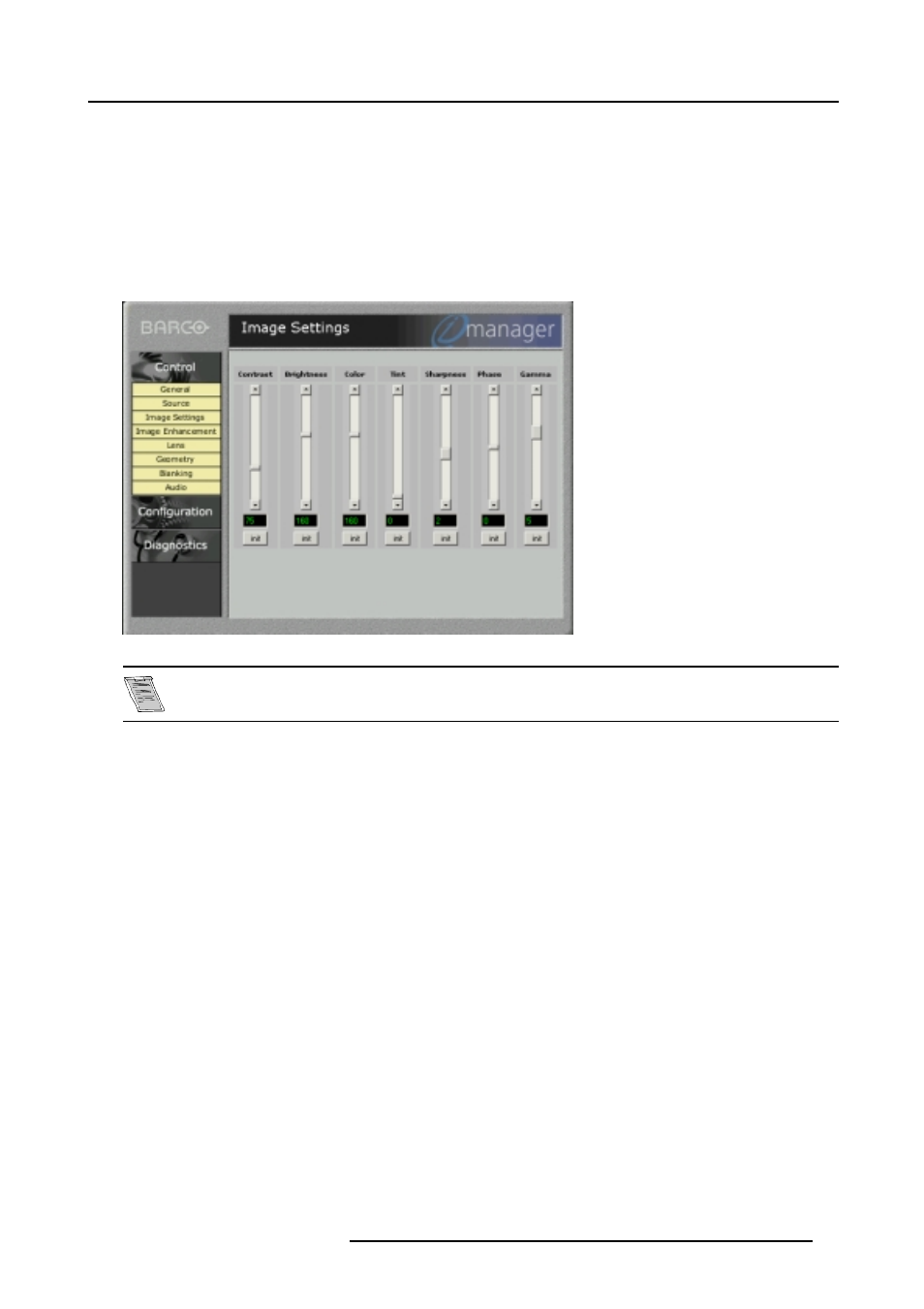 B.4.4 image settings, Image settings | Barco R9001960 User Manual | Page 101 / 127