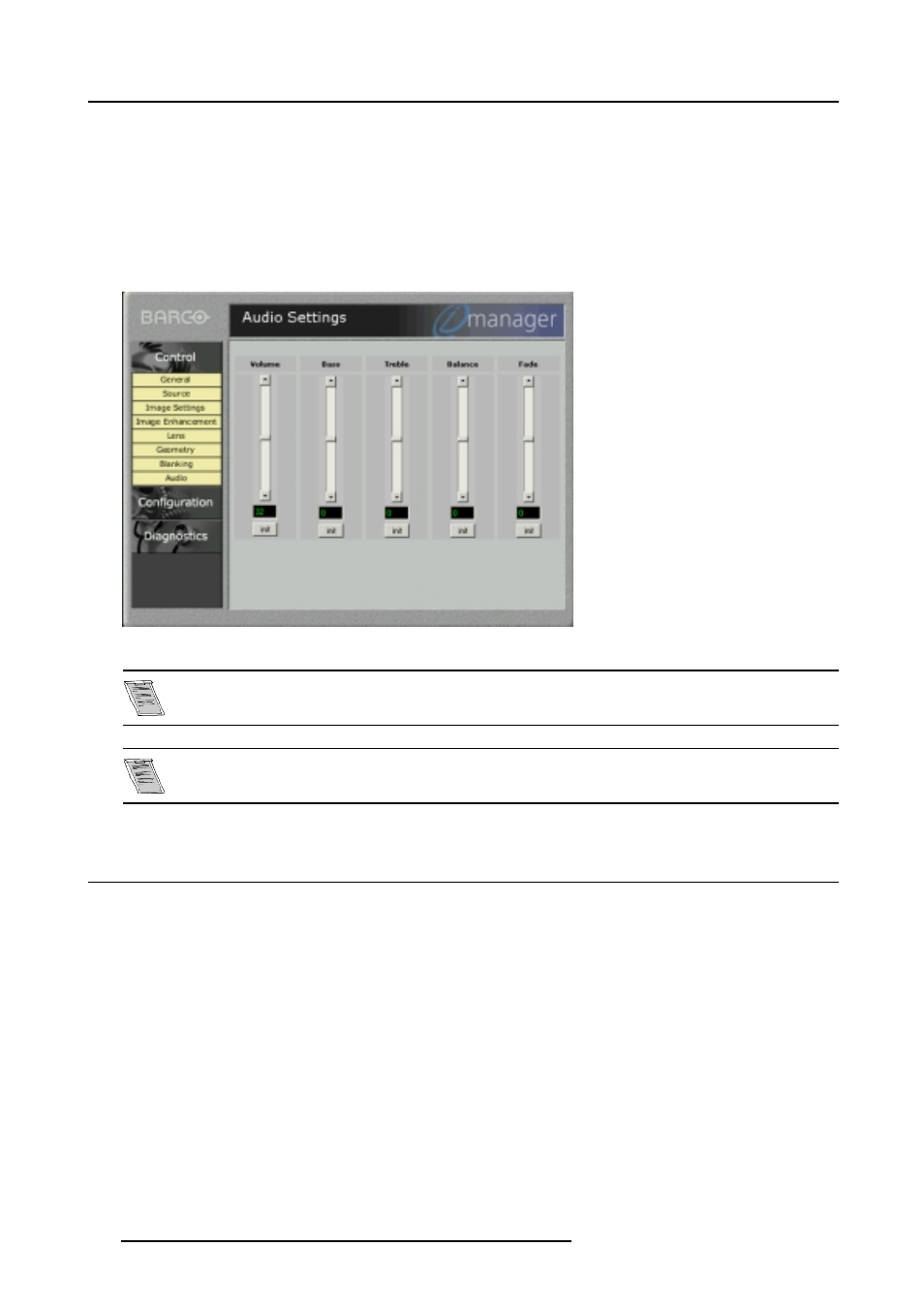 B.4.9 audio adjustment, B.5 configuration, Audio adjustment | Barco R9001960 User Manual | Page 106 / 127