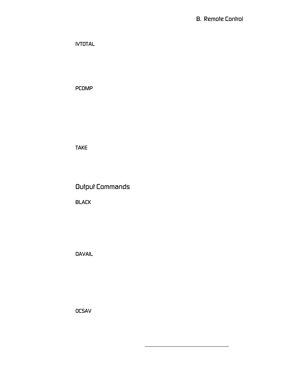 Ivtotal, Pcomp, Take | Output commands, Black, Oavail, Ocsav, Ivtotal pcomp take, Black oavail ocsav, Lìíéìí=`згг~езл | Barco DCS-200 User Manual | Page 147 / 170