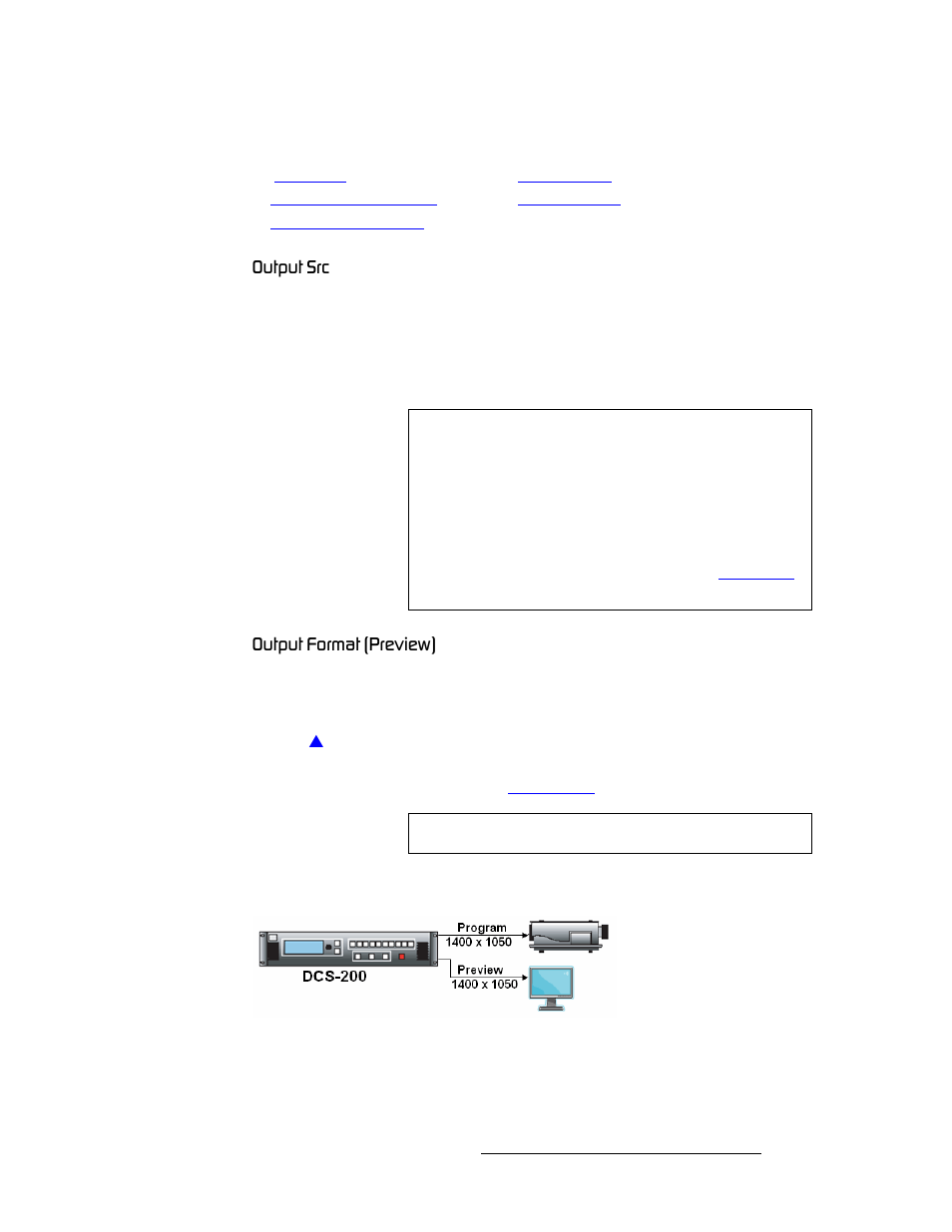 Output src, Output format (preview), Output src output format (preview) | Lìíéìí=pêå, Lìíéìí=cçêã~í=emêéîáéïf | Barco DCS-200 User Manual | Page 51 / 170