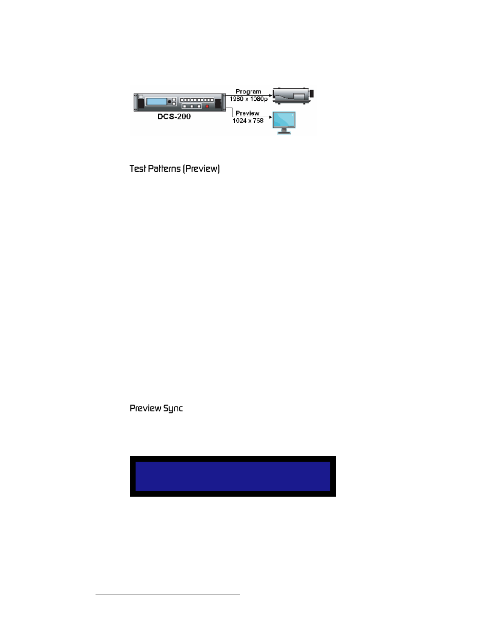 Test patterns (preview), Preview sync, Test patterns (preview) preview sync | Barco DCS-200 User Manual | Page 52 / 170