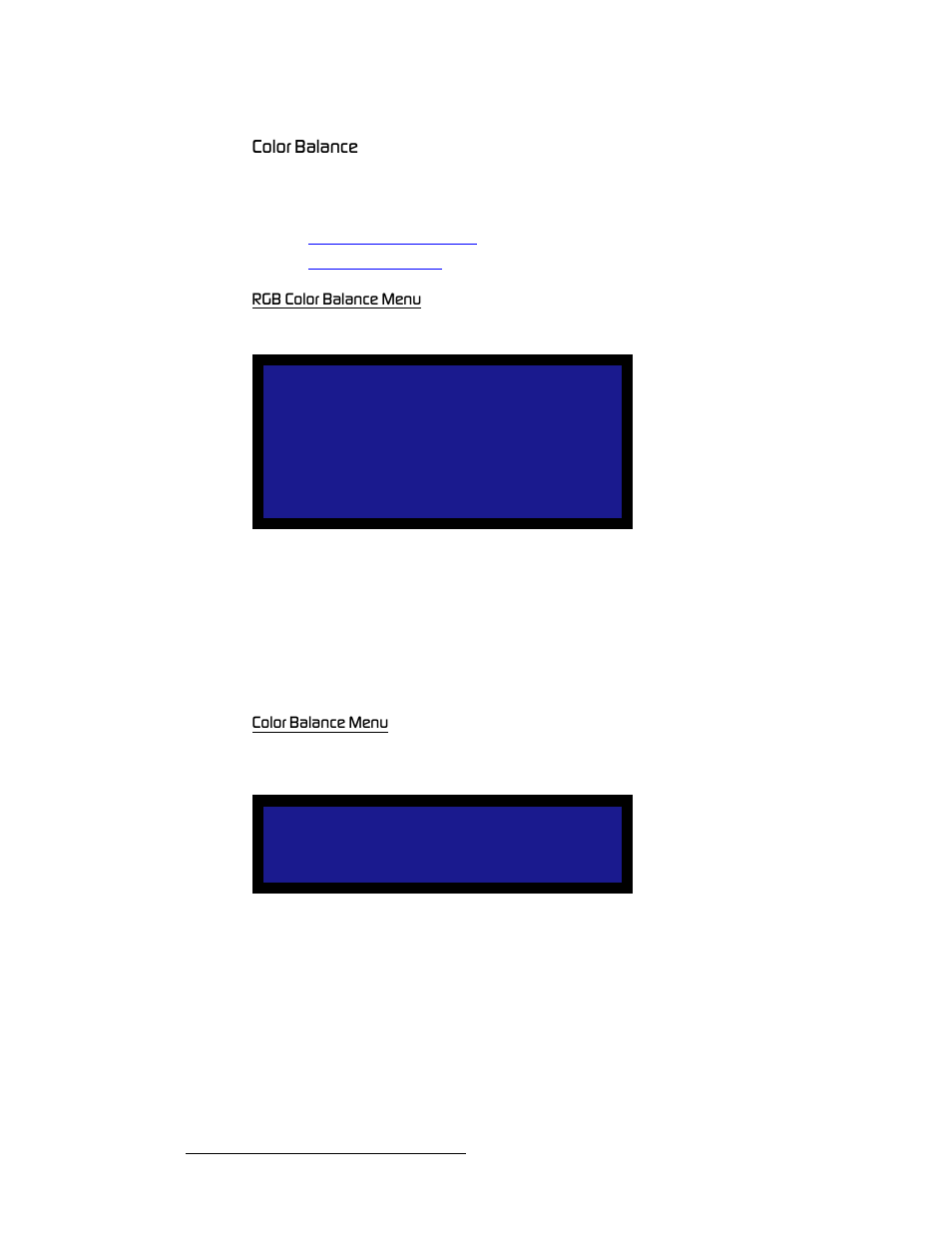 Color balance, Rgb color balance menu, Color balance menu | Здзк=_~д~еей | Barco DCS-200 User Manual | Page 62 / 170