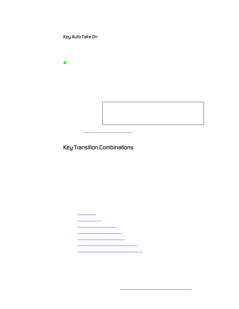 Key auto take on, Key transition combinations, Héó=qк~елбнбзе=`згдбе~нбзел | Hйу=^мнз=q~âé=lå | Barco DCS-200 User Manual | Page 97 / 170