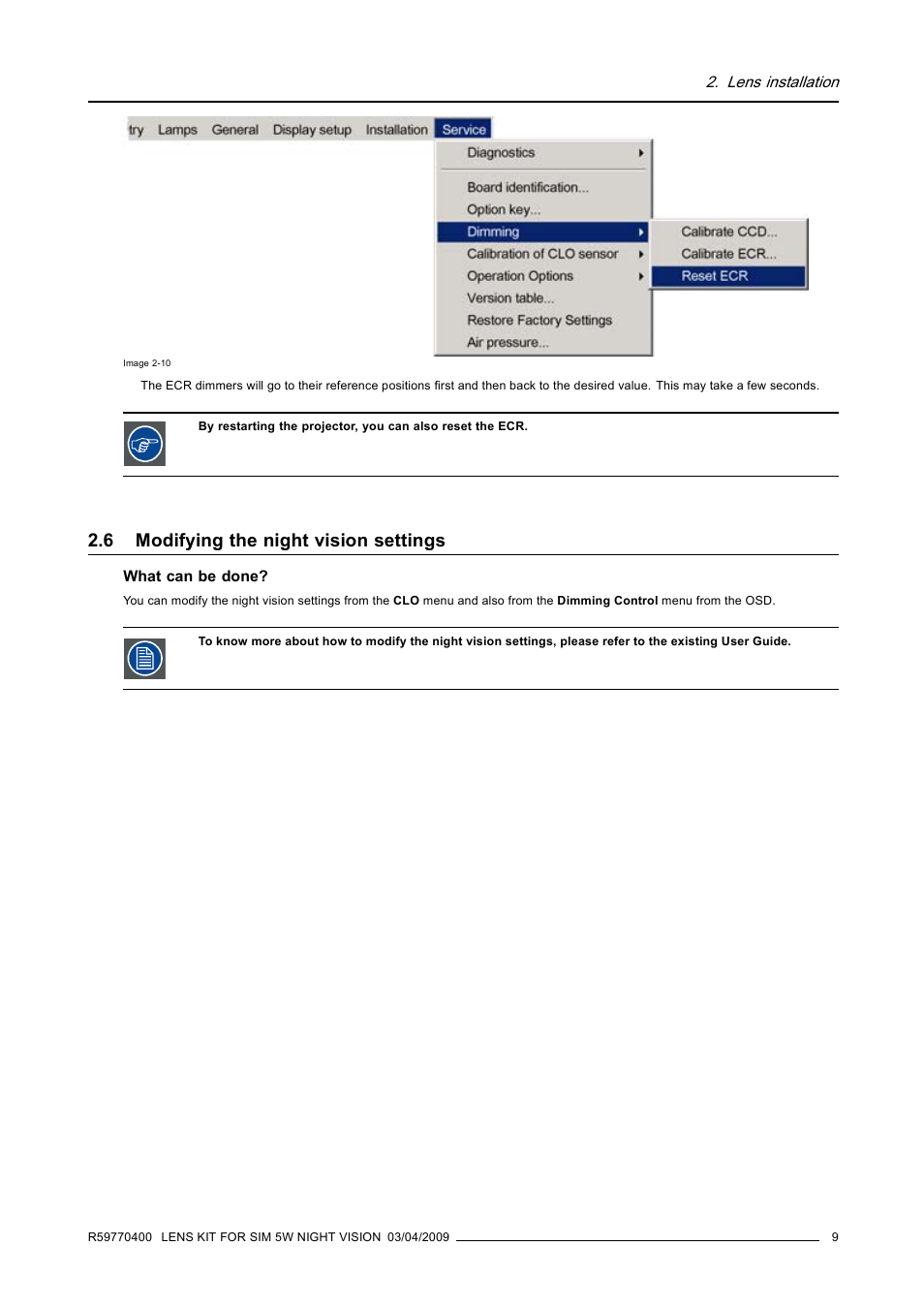 6 modifying the night vision settings, Modifying the night vision settings | Barco R9849853 User Manual | Page 13 / 23