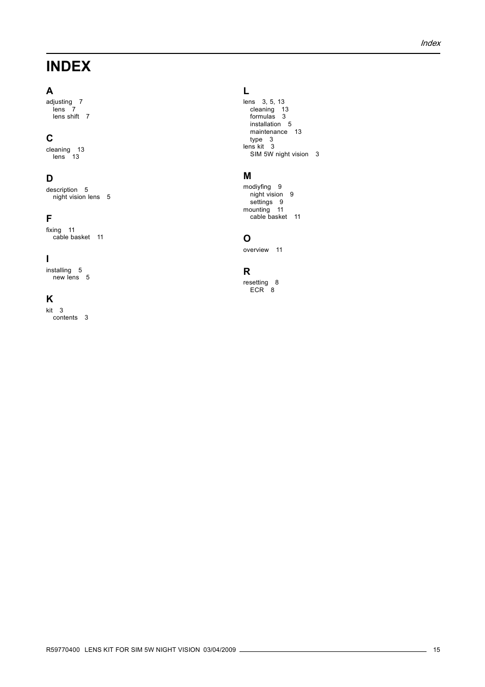 Index | Barco R9849853 User Manual | Page 19 / 23