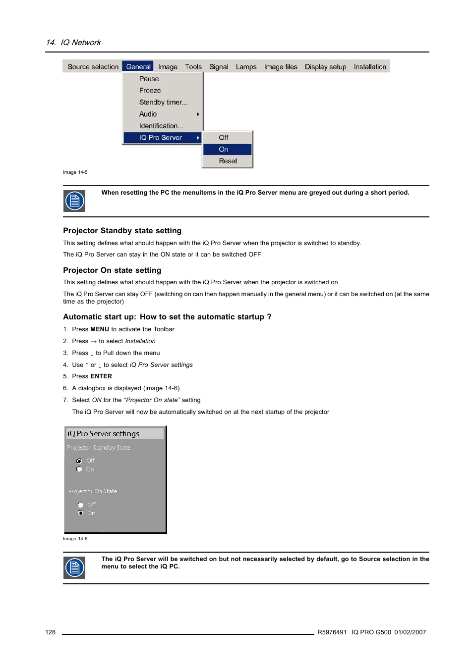 Iq network | Barco iQ Pro G500 User Manual | Page 134 / 195