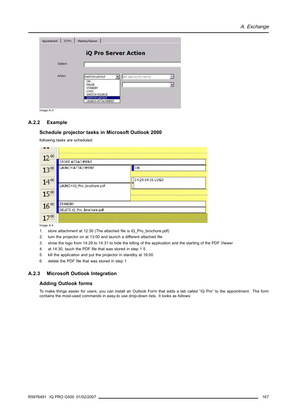 A.2.2 example, A.2.3 microsoft outlook integration, A.2.2 | Example, A.2.3, Microsoft outlook integration | Barco iQ Pro G500 User Manual | Page 173 / 195