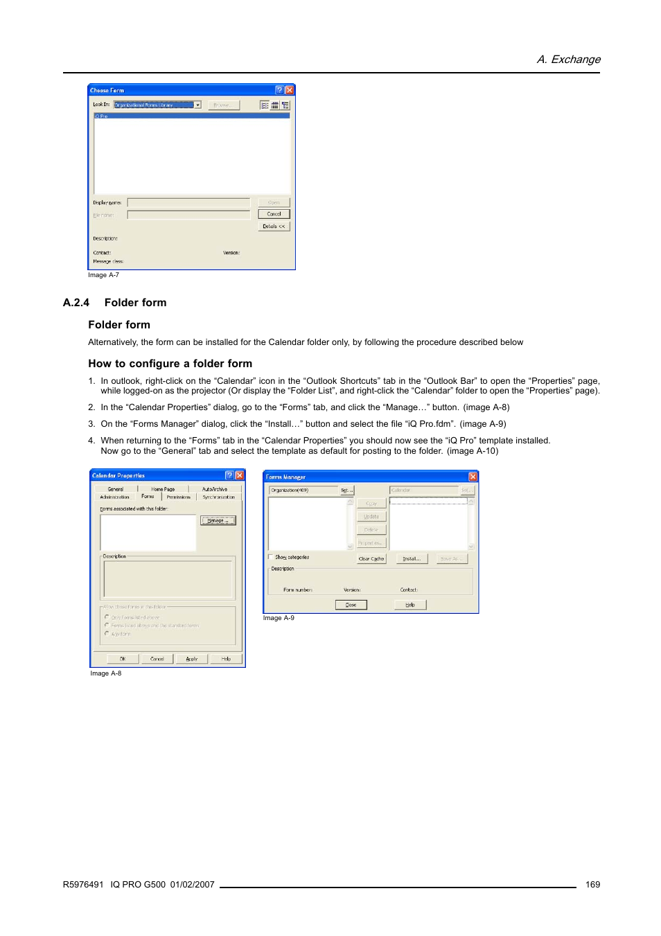 A.2.4 folder form, A.2.4, Folder form | A. exchange | Barco iQ Pro G500 User Manual | Page 175 / 195