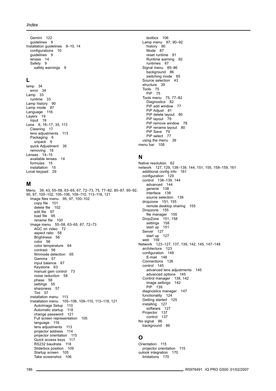 Index | Barco iQ Pro G500 User Manual | Page 192 / 195