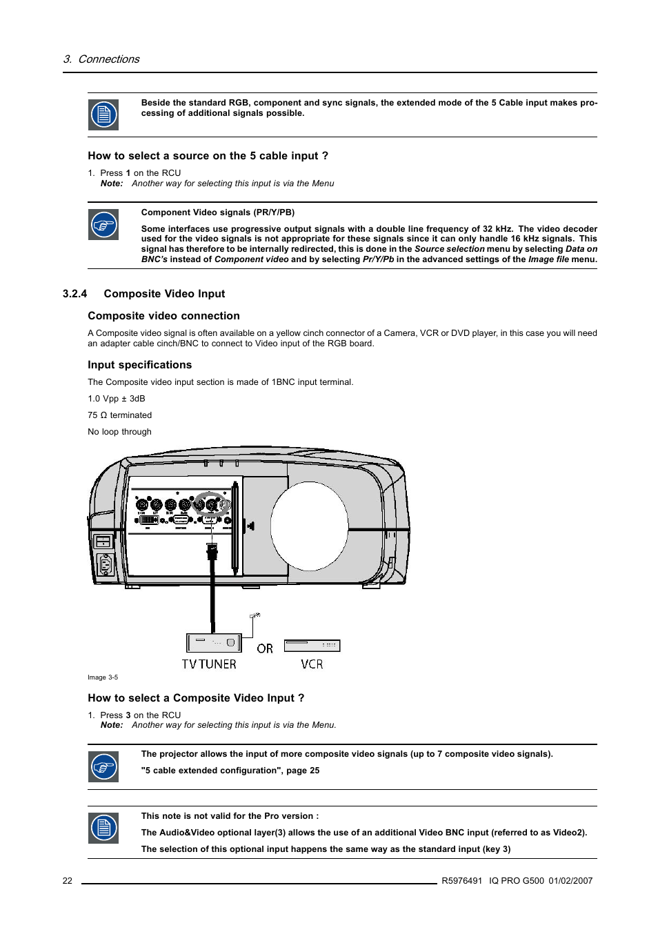 4 composite video input, Composite video input | Barco iQ Pro G500 User Manual | Page 28 / 195