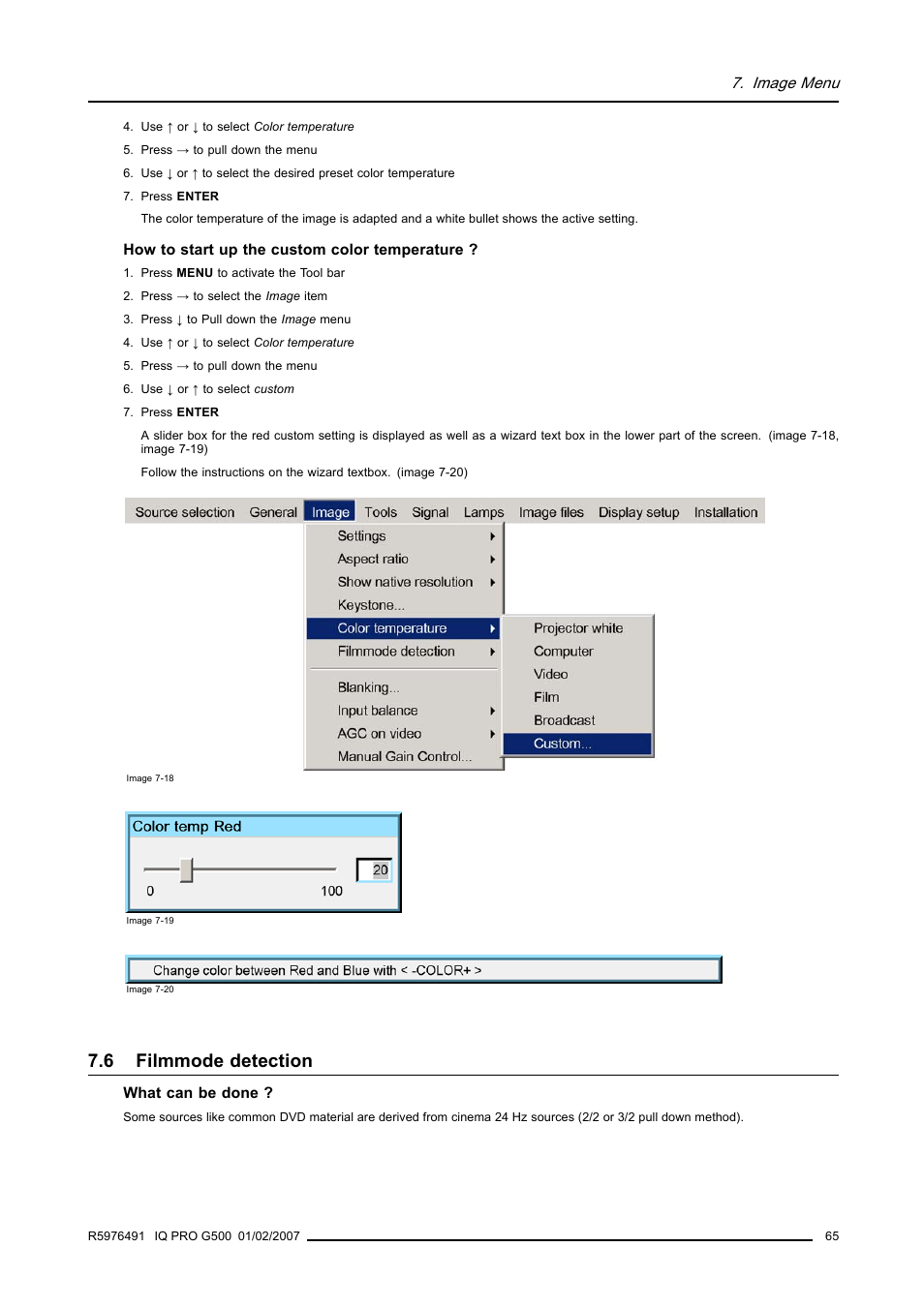 6 filmmode detection, Filmmode detection | Barco iQ Pro G500 User Manual | Page 71 / 195