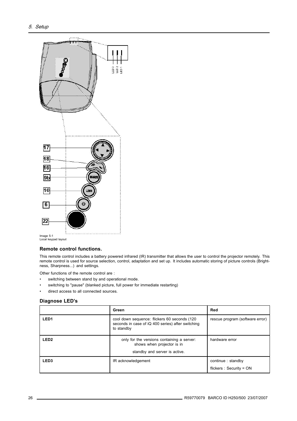 Setup | Barco R9010570 User Manual | Page 30 / 106