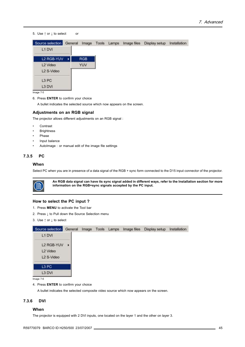 5 pc, 6 dvi | Barco R9010570 User Manual | Page 49 / 106