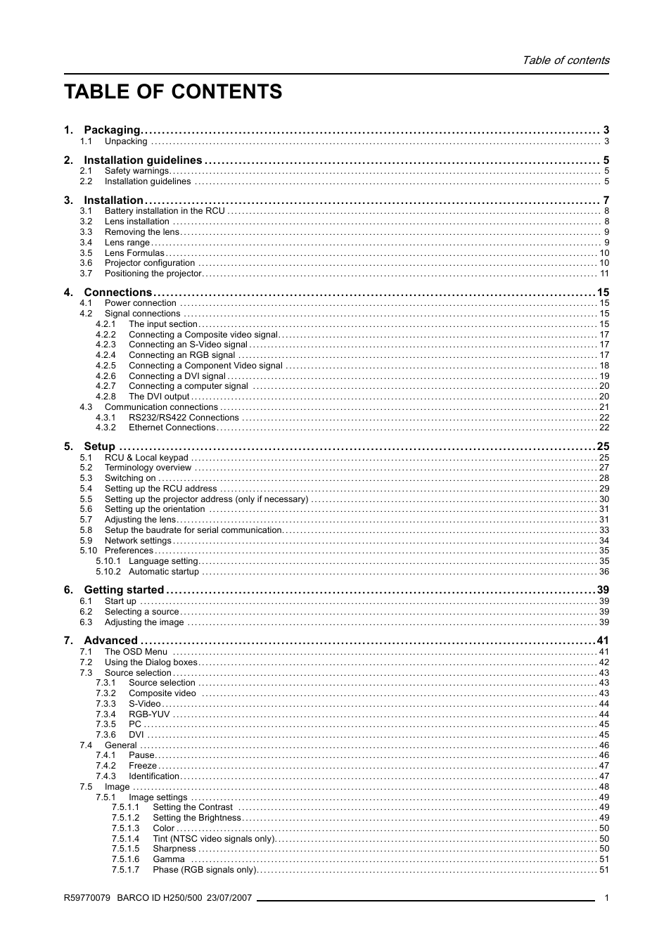 Barco R9010570 User Manual | Page 5 / 106