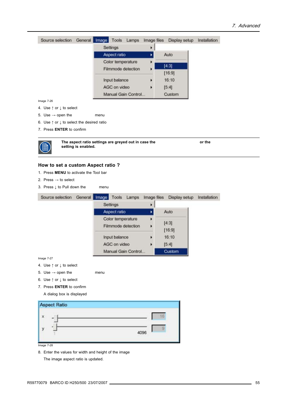 Advanced | Barco R9010570 User Manual | Page 59 / 106