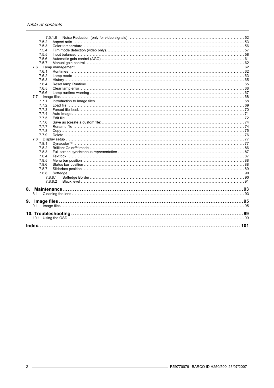 Barco R9010570 User Manual | Page 6 / 106