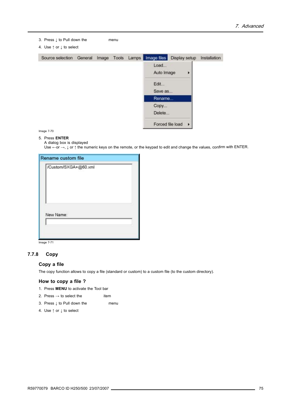 8 copy, Copy | Barco R9010570 User Manual | Page 79 / 106