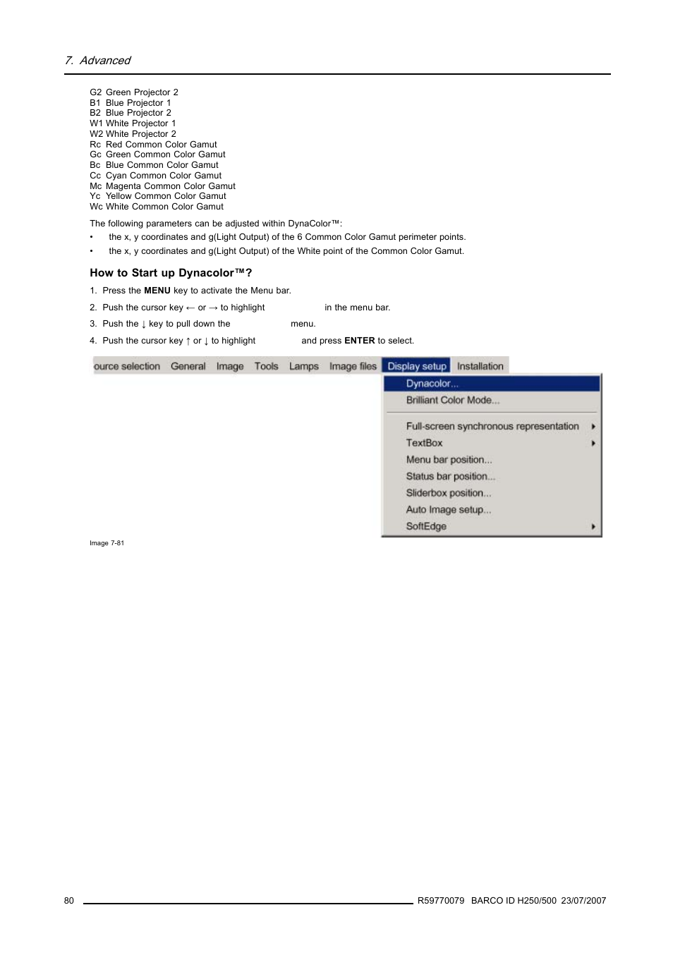 Advanced | Barco R9010570 User Manual | Page 84 / 106