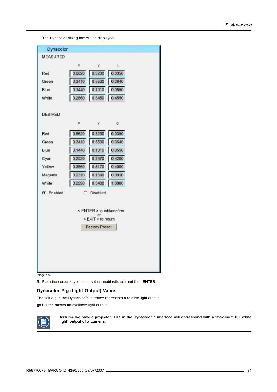 Advanced | Barco R9010570 User Manual | Page 85 / 106