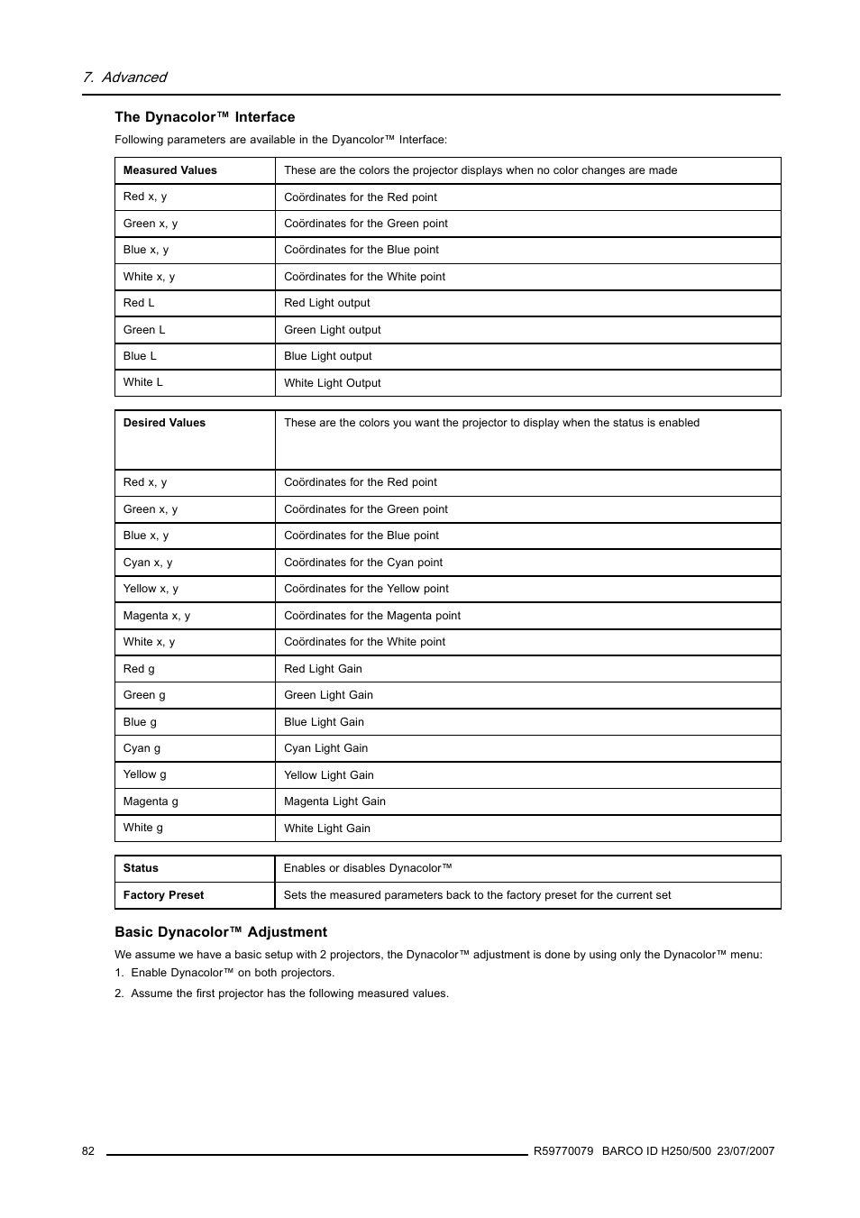 Advanced | Barco R9010570 User Manual | Page 86 / 106