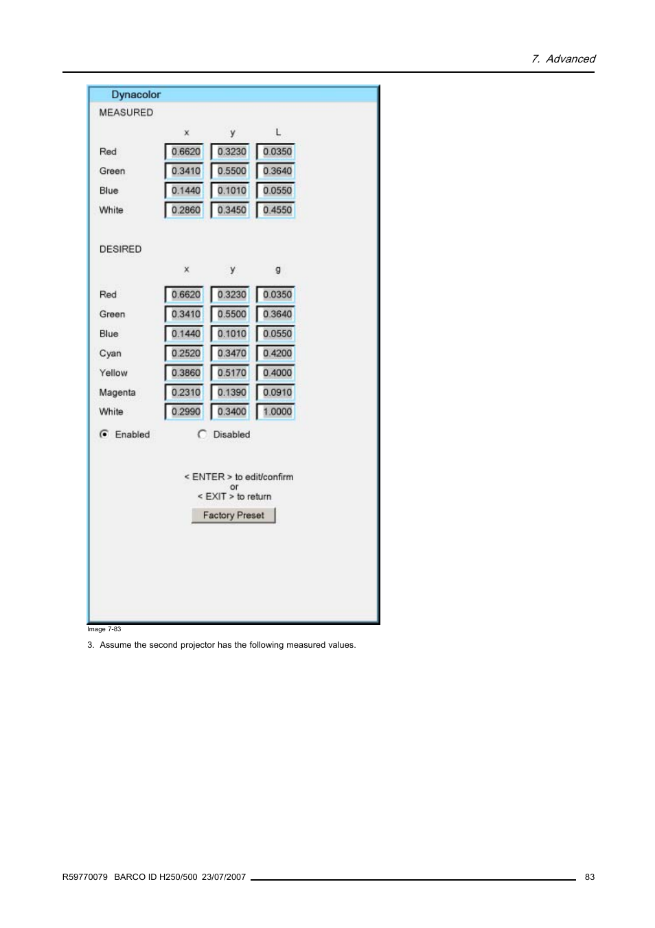 Advanced | Barco R9010570 User Manual | Page 87 / 106