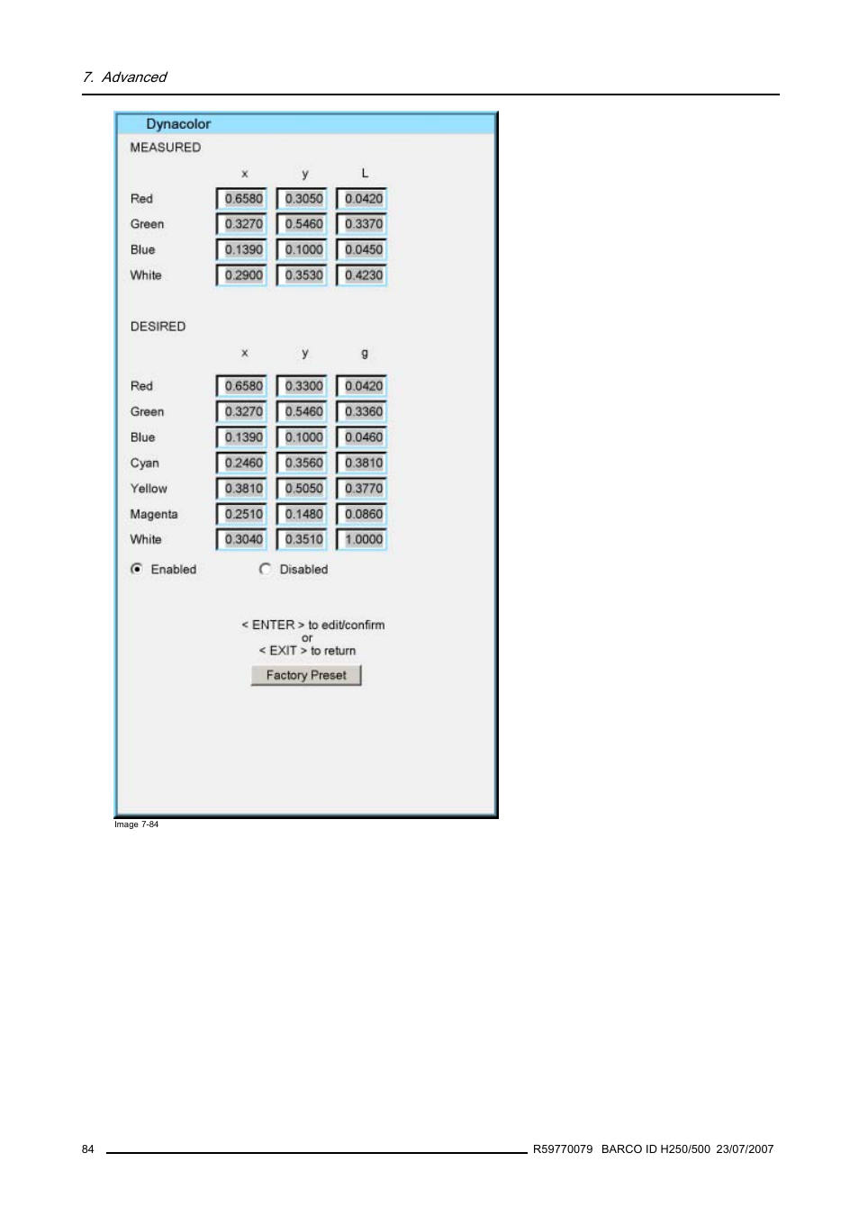Advanced | Barco R9010570 User Manual | Page 88 / 106