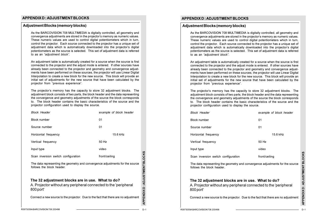 Appendix d: adjustment blocks | Barco R9002328 User Manual | Page 150 / 153