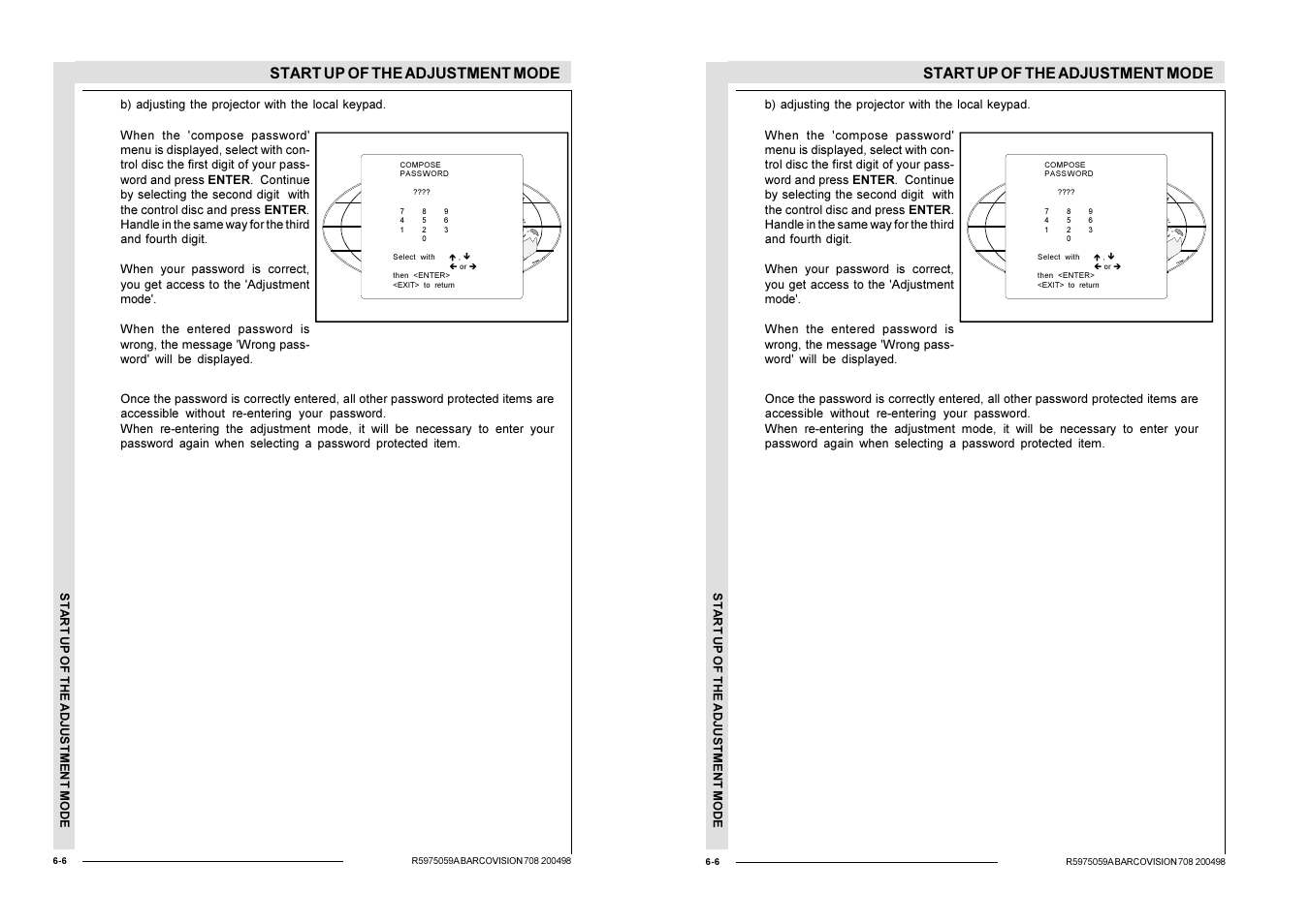 Start up of the adjustment mode | Barco R9002328 User Manual | Page 53 / 153