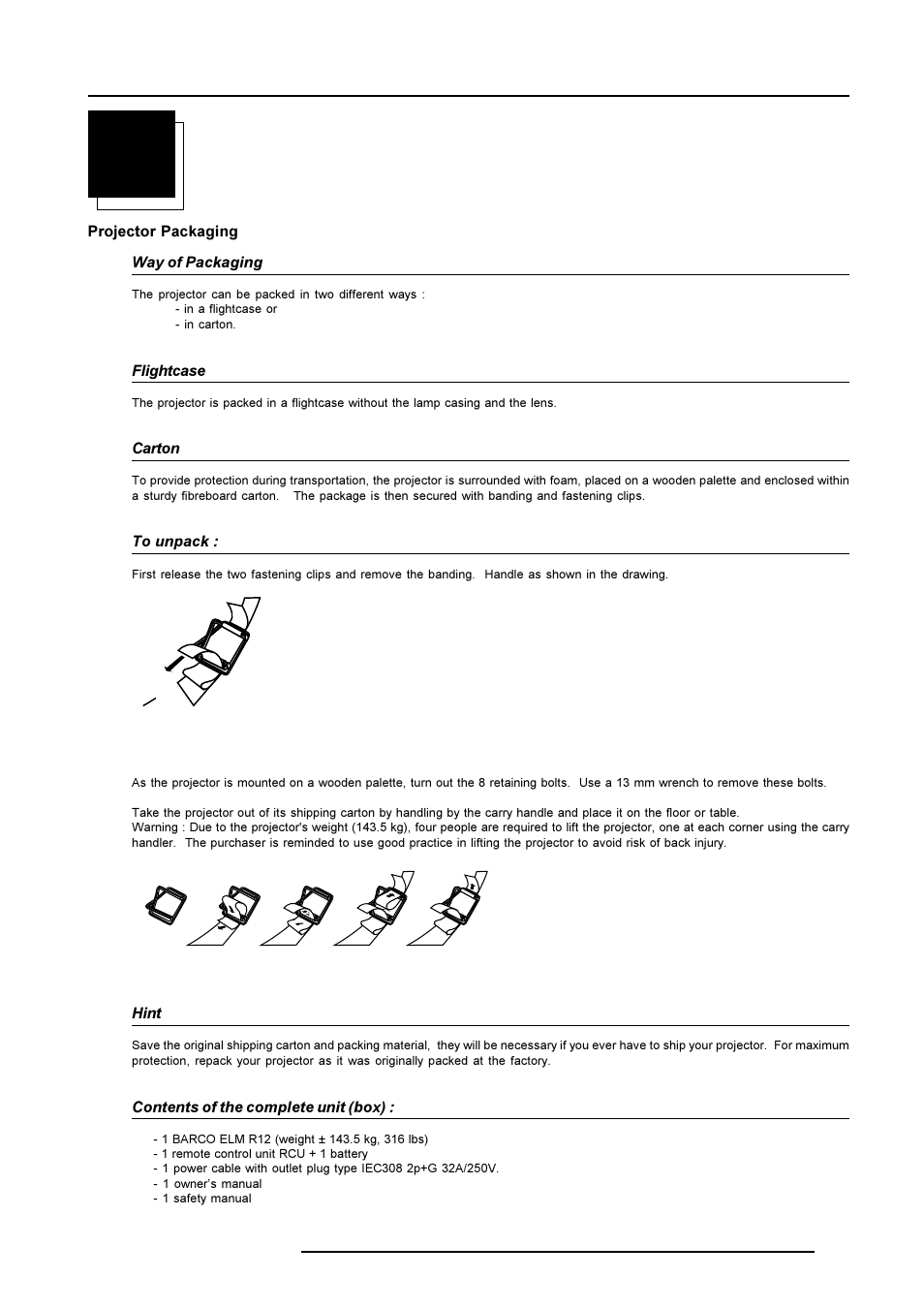 Packaging and dimensions | Barco R9001490 User Manual | Page 11 / 93