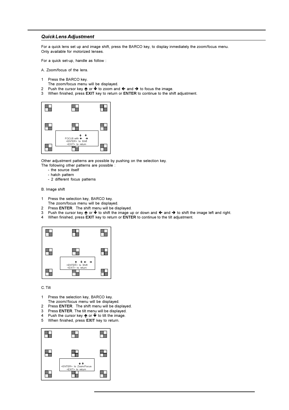 Getting started, Quick lens adjustment | Barco R9001490 User Manual | Page 46 / 93