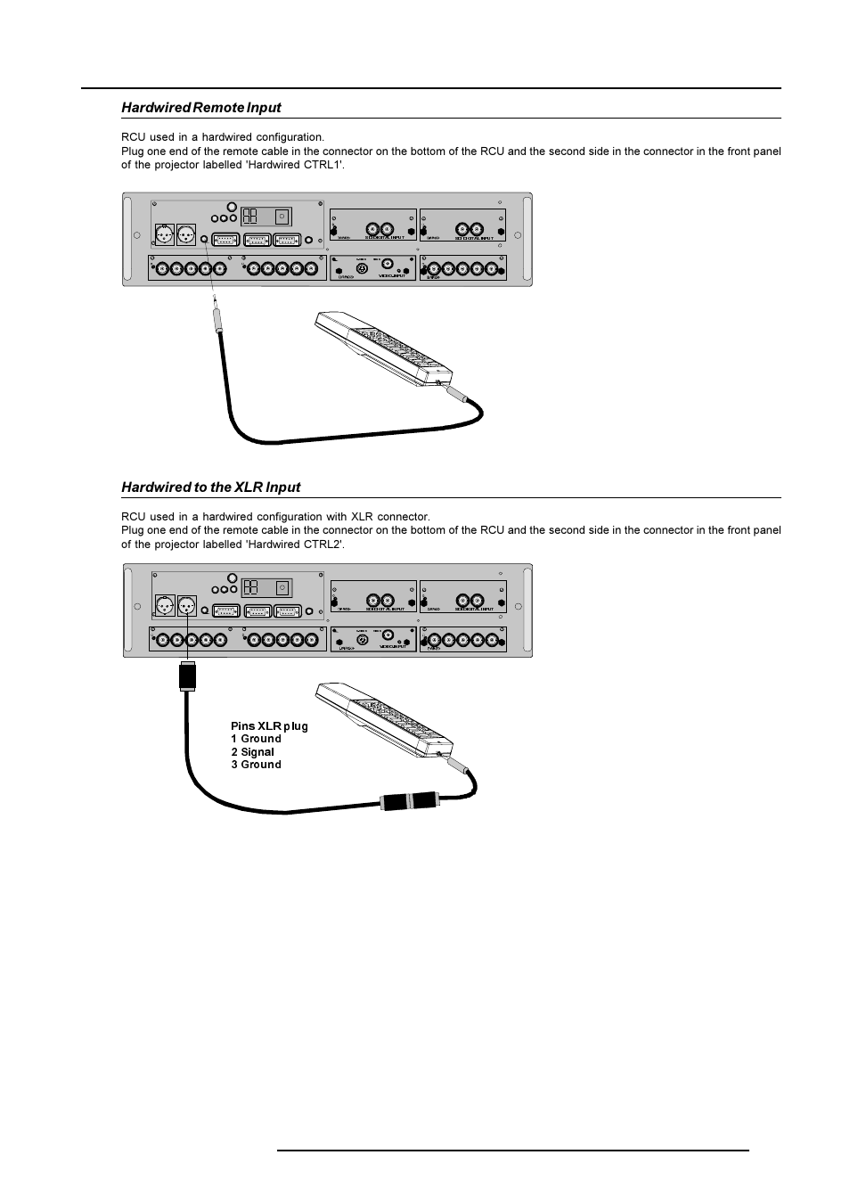 Getting started, Hardwired remote input, Hardwired to the xlr input | Qvãygsãyt ãb q !ãtvthy "ãb q | Barco R9001490 User Manual | Page 48 / 93